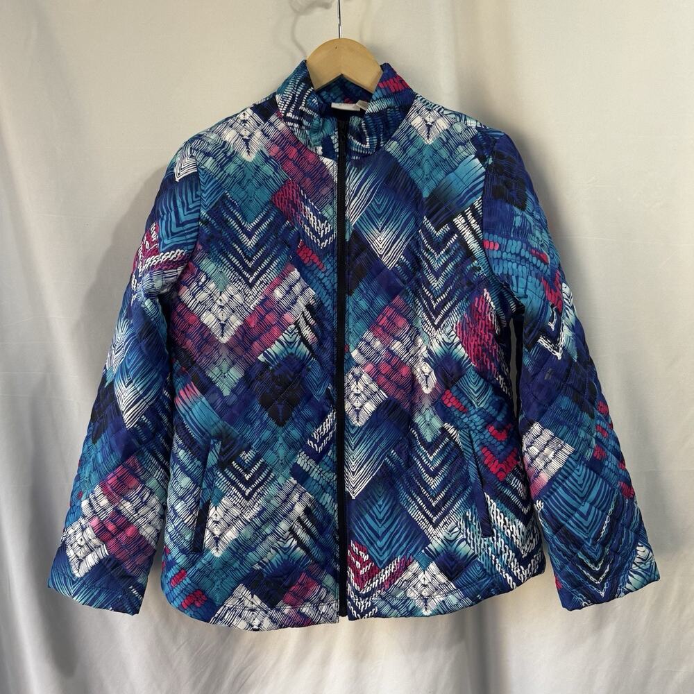 Chico's Weekends Quilted Jacket Women's 1 Med Multicolor Puffer Classic Light
